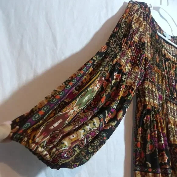 Floral & Ivy 3/4 Sleeve Paisley Blouse Bohemian Retro Multicolor Size M - Picture 4 of 7